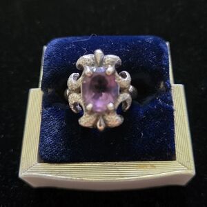 Stunning Sterling Silver and Purple Gemstone Ring W/ Maltese Cross Design. S-6.
